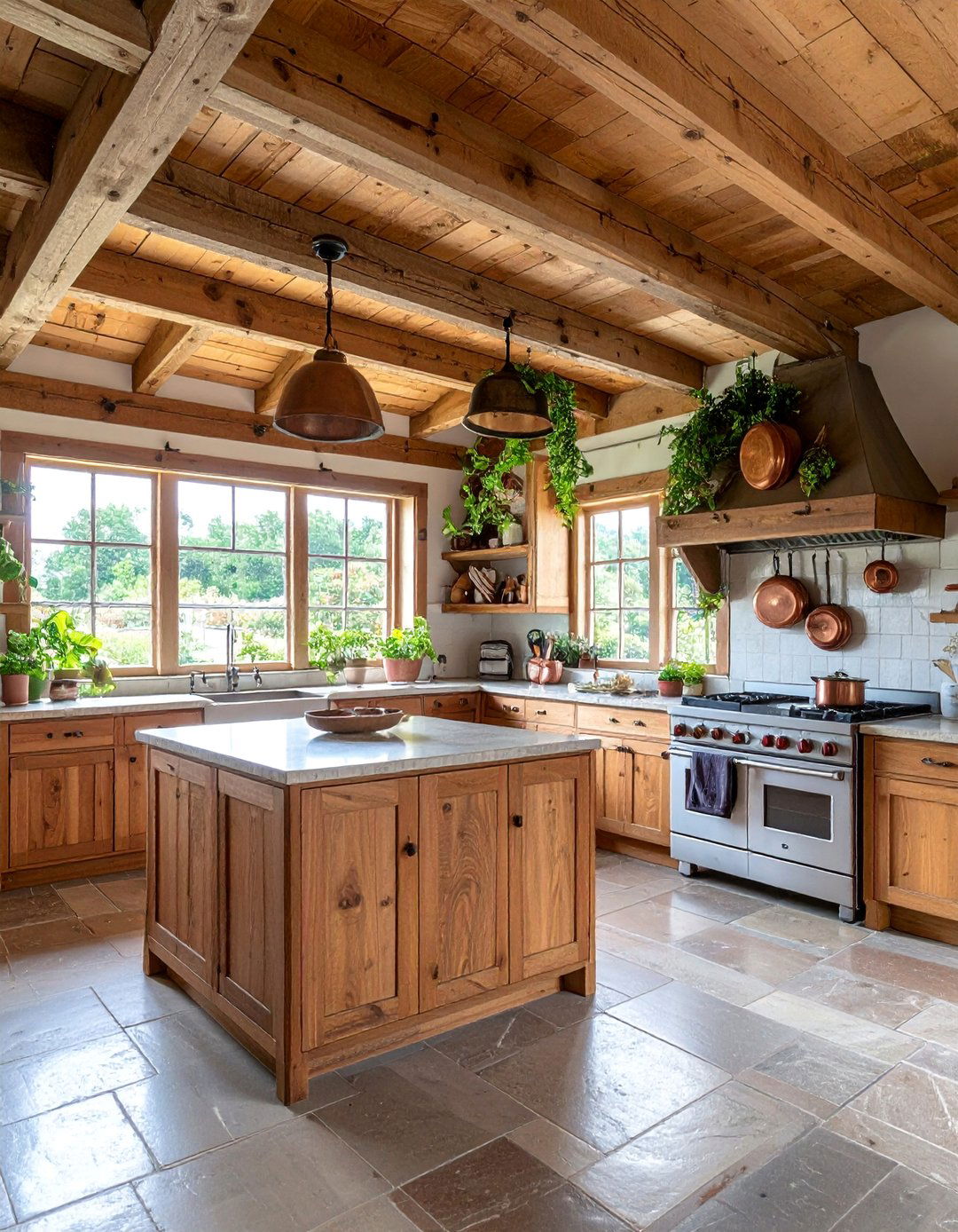 Kitchen with Wood Ceiling Beams and Rustic Elements - 25 70s Kitchen Ideas