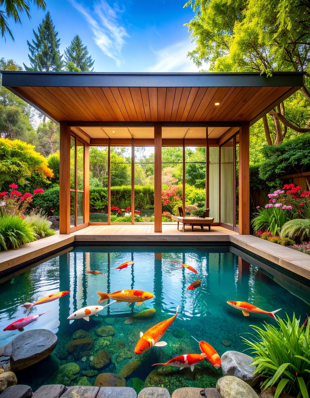 Koi Pond with Viewing Window Feature - 25 Pond Landscaping Ideas
