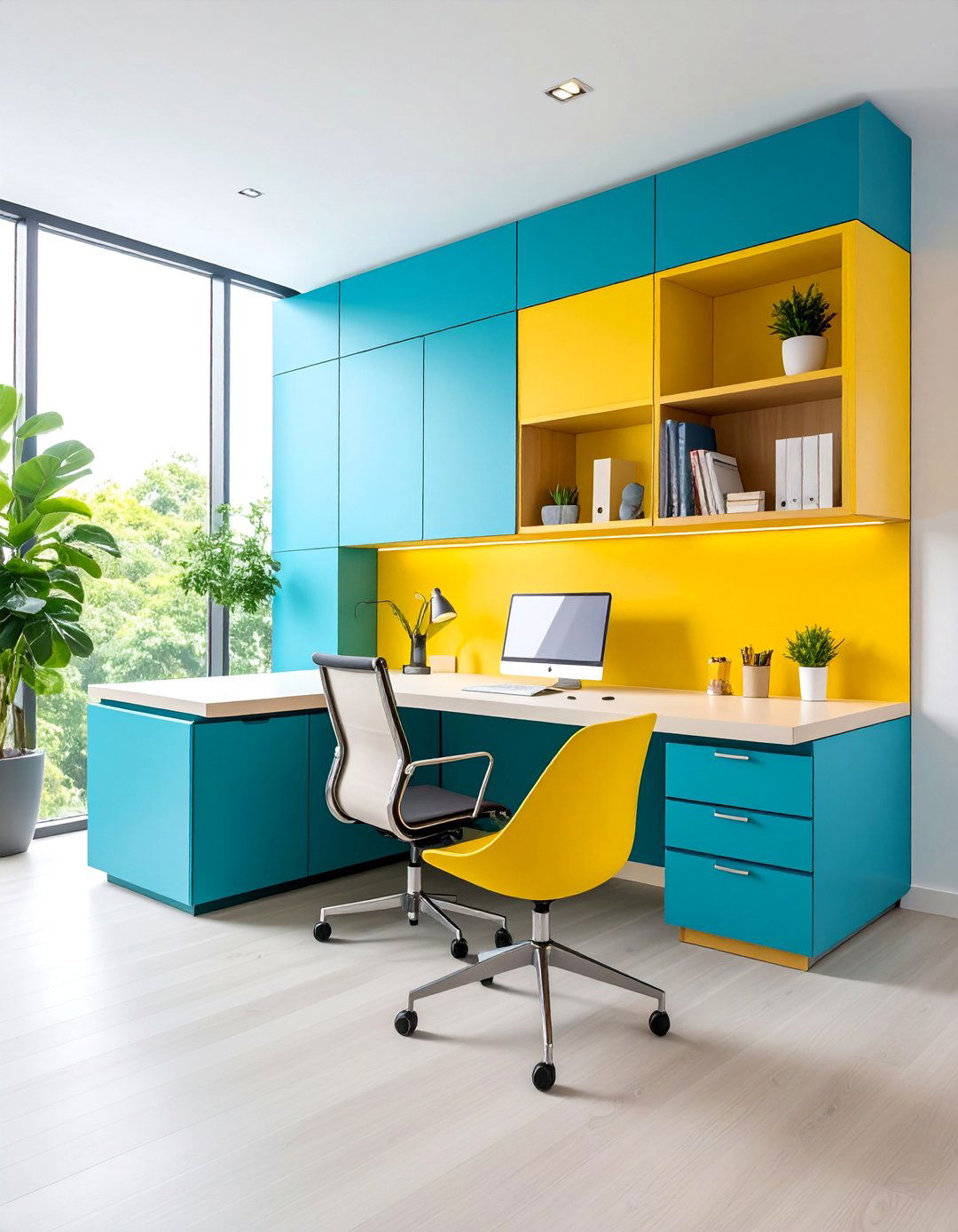 L Shaped Corner Floating Desk with Integrated Storage - 25 Floating Desk Ideas