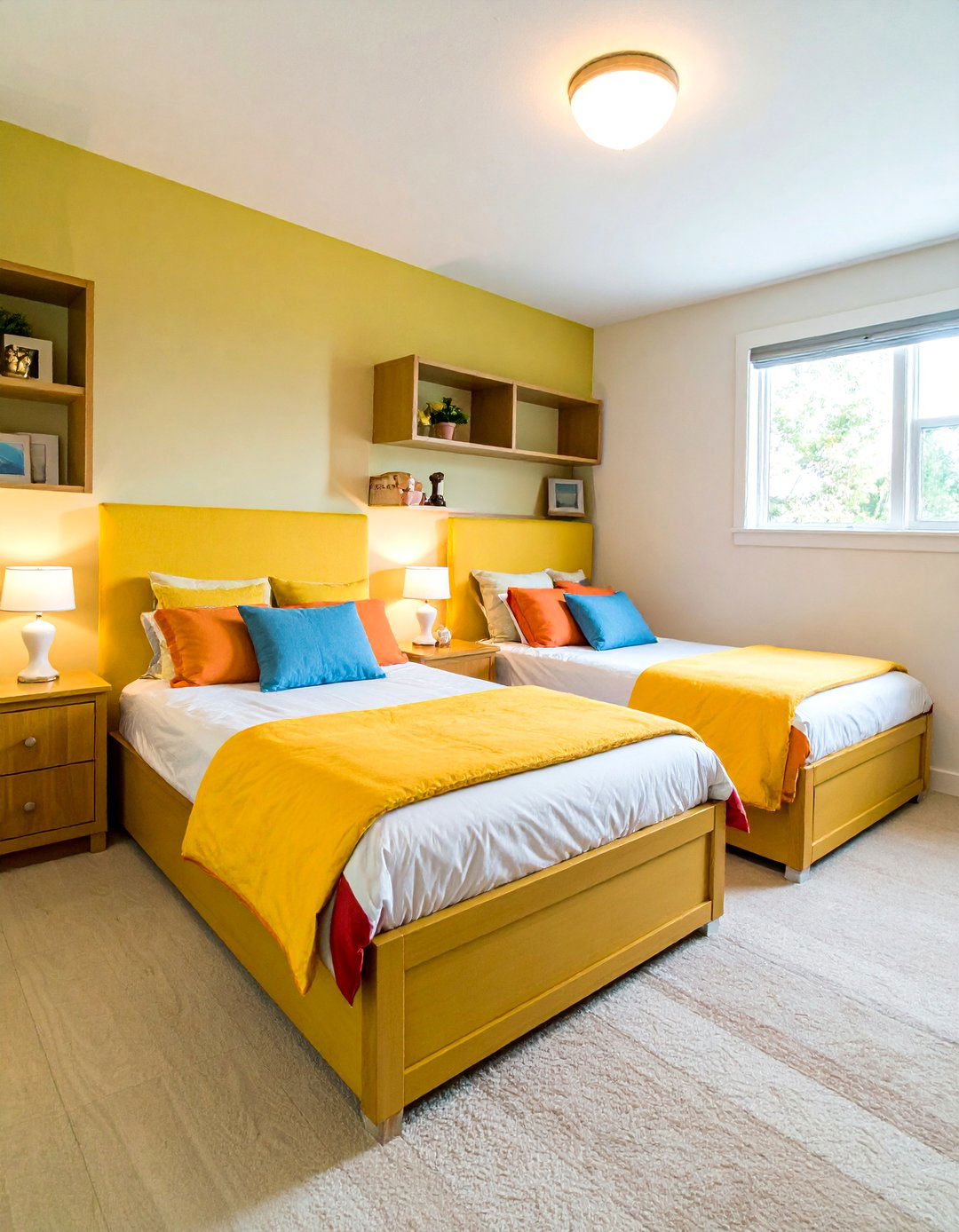 L Shaped Corner Twin Bed Configuration with Shared Storage - 25 2 Beds in One Small Room Ideas