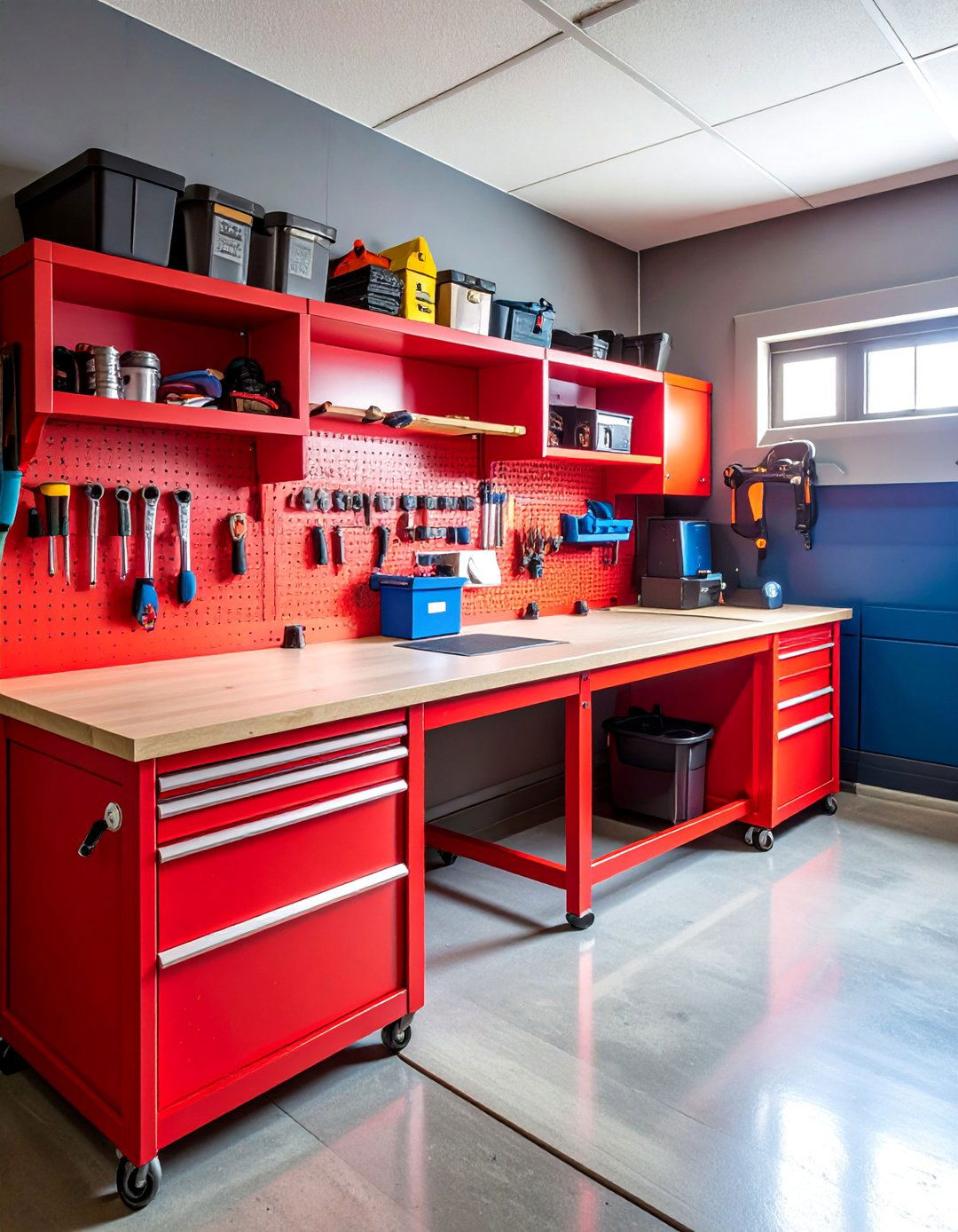 L Shaped Corner Workbench with Dual Work Zones - 25 Garage Workbench Ideas