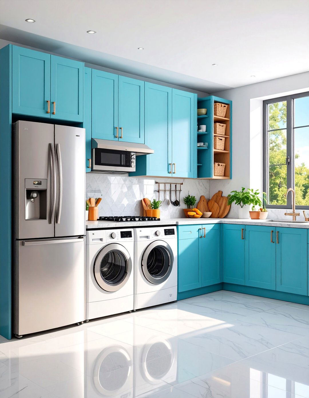 L Shaped Kitchen with Hidden Laundry Zone - 25 l shaped kitchen ideas
