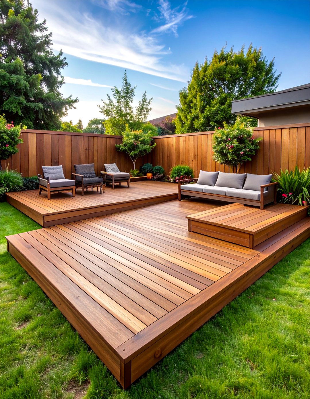 L Shaped Wood Deck Configuration - 25 Wood Deck Ideas