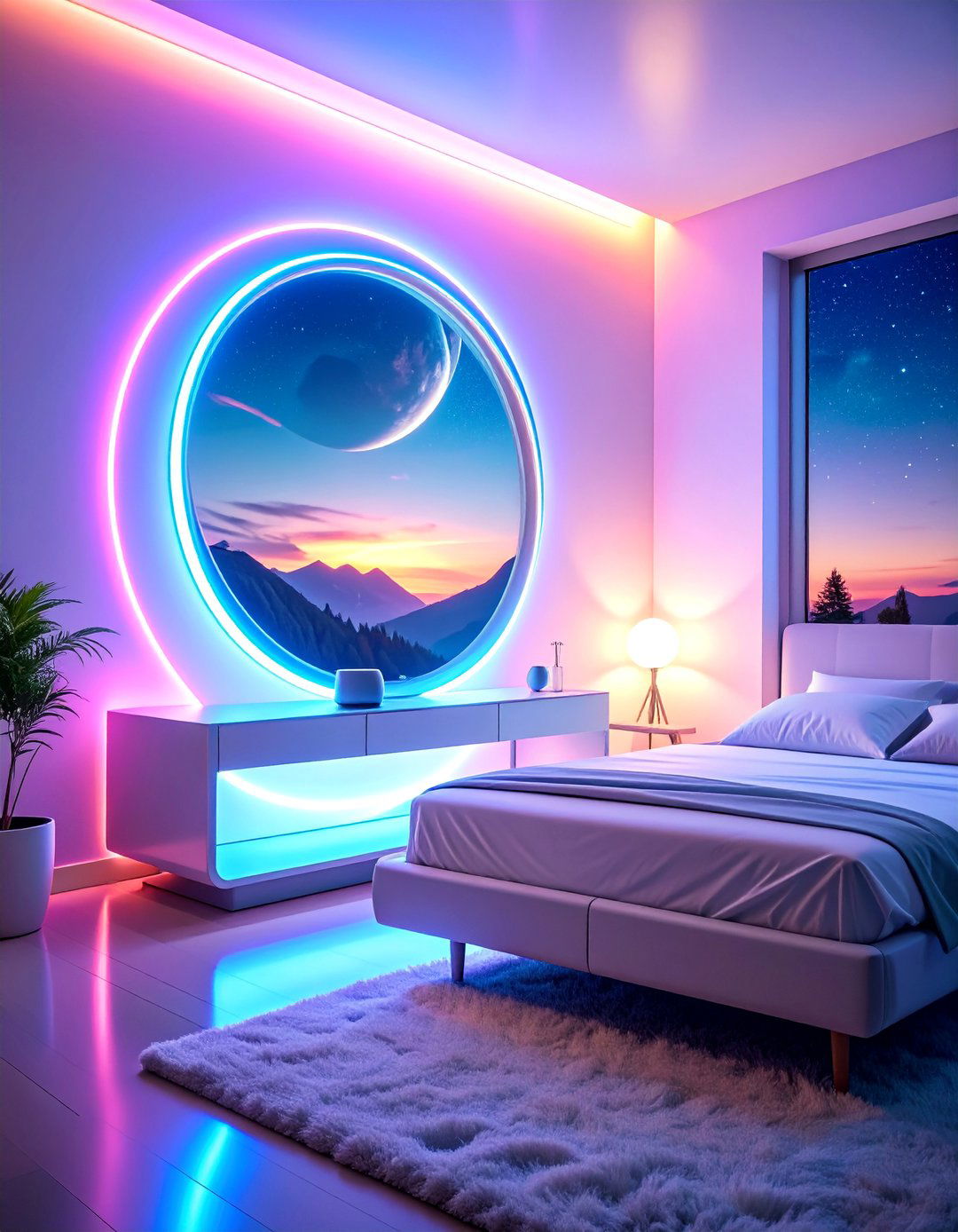 LED Backlit Mirror Behind Nightstand Glow - 25 Mirror Behind Nightstand Design Ideas