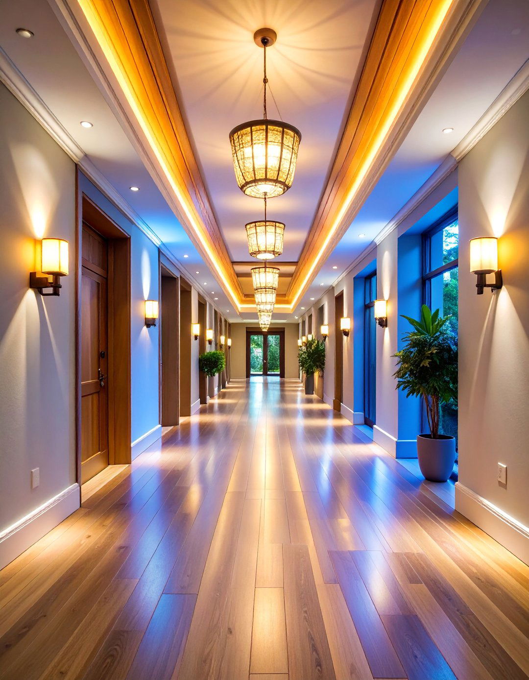 LED Cove Lighting with Crown Molding Integration - 25 Narrow Hallway Lighting Ideas