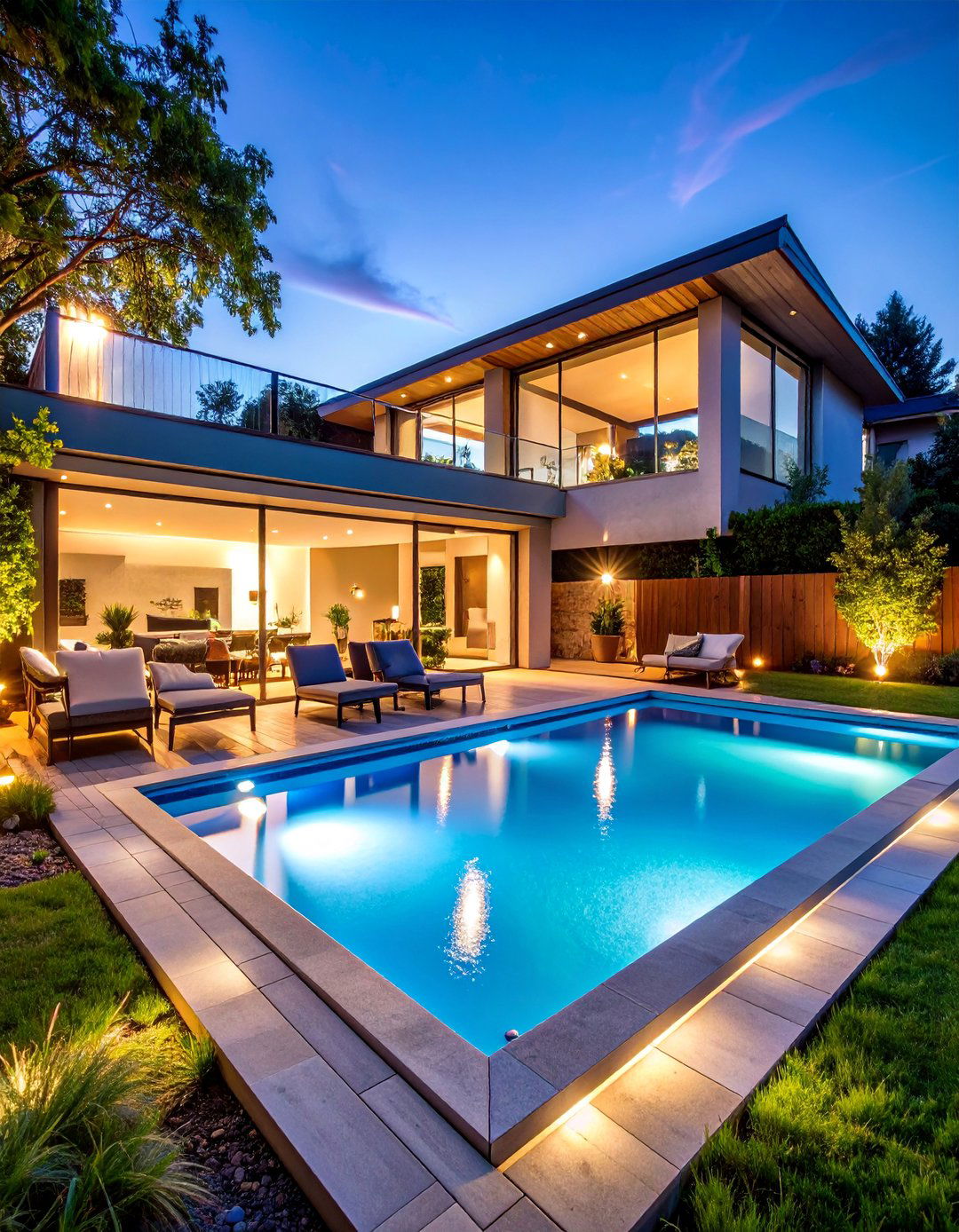 LED Enhanced Modern Pool and Spa Combo - 25 Rectangle Pool With Hot Tub