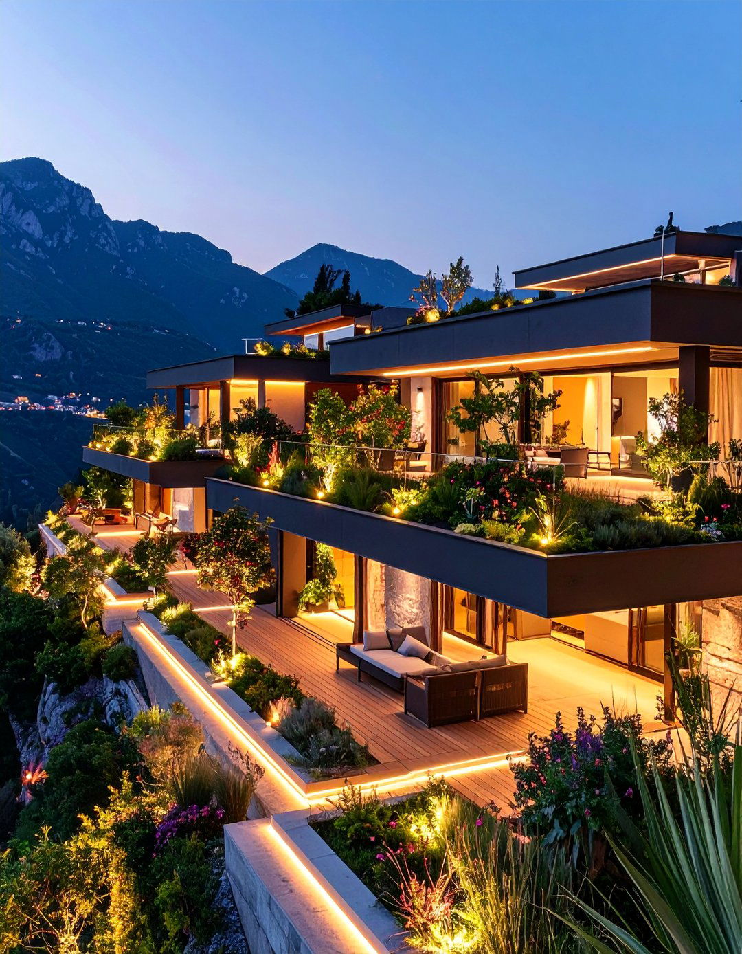 LED Illuminated Modern Terraces - 25 Hillside Terraced Garden Ideas