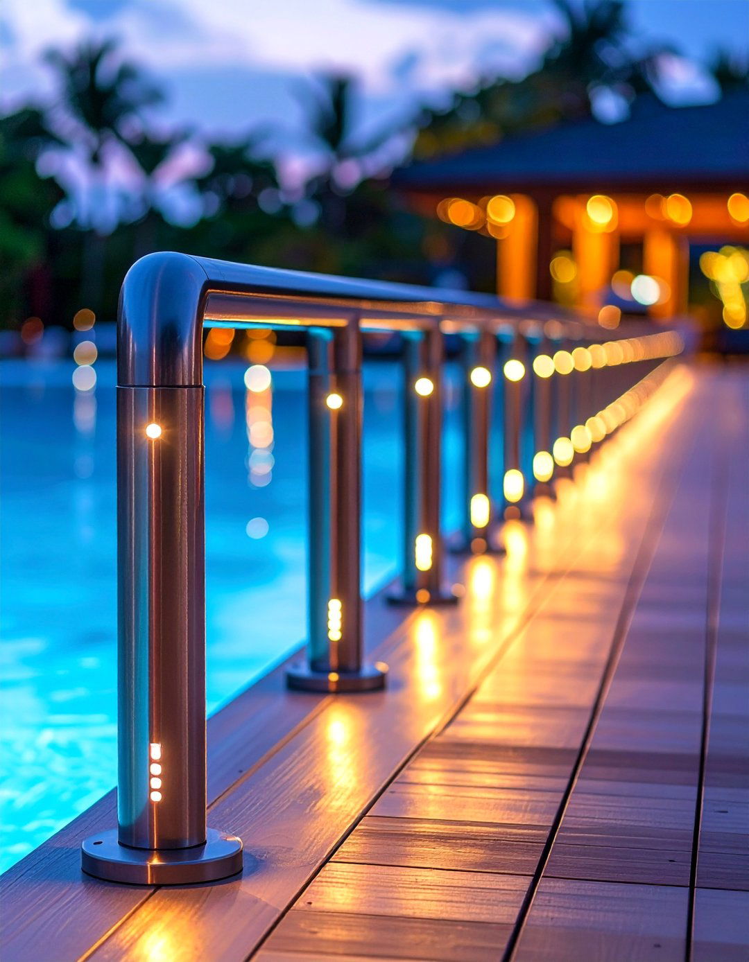 LED Integrated Aluminum Railing with Smart Controls - 25 Pool Deck Railing Ideas