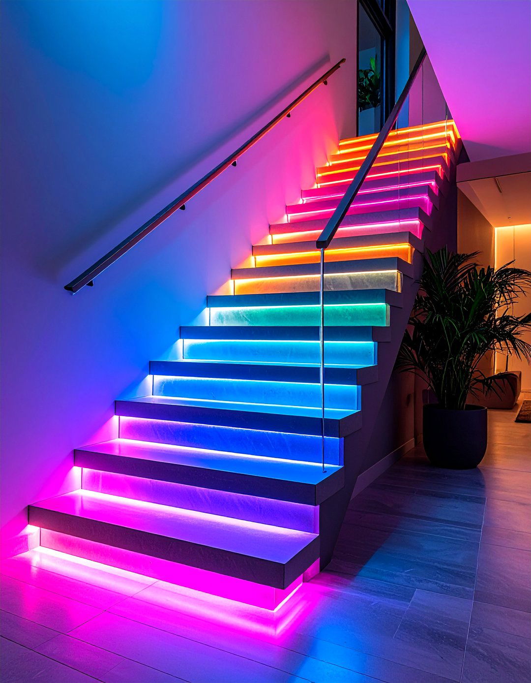 LED Integrated Modern Strips - 25 Stair Riser Ideas