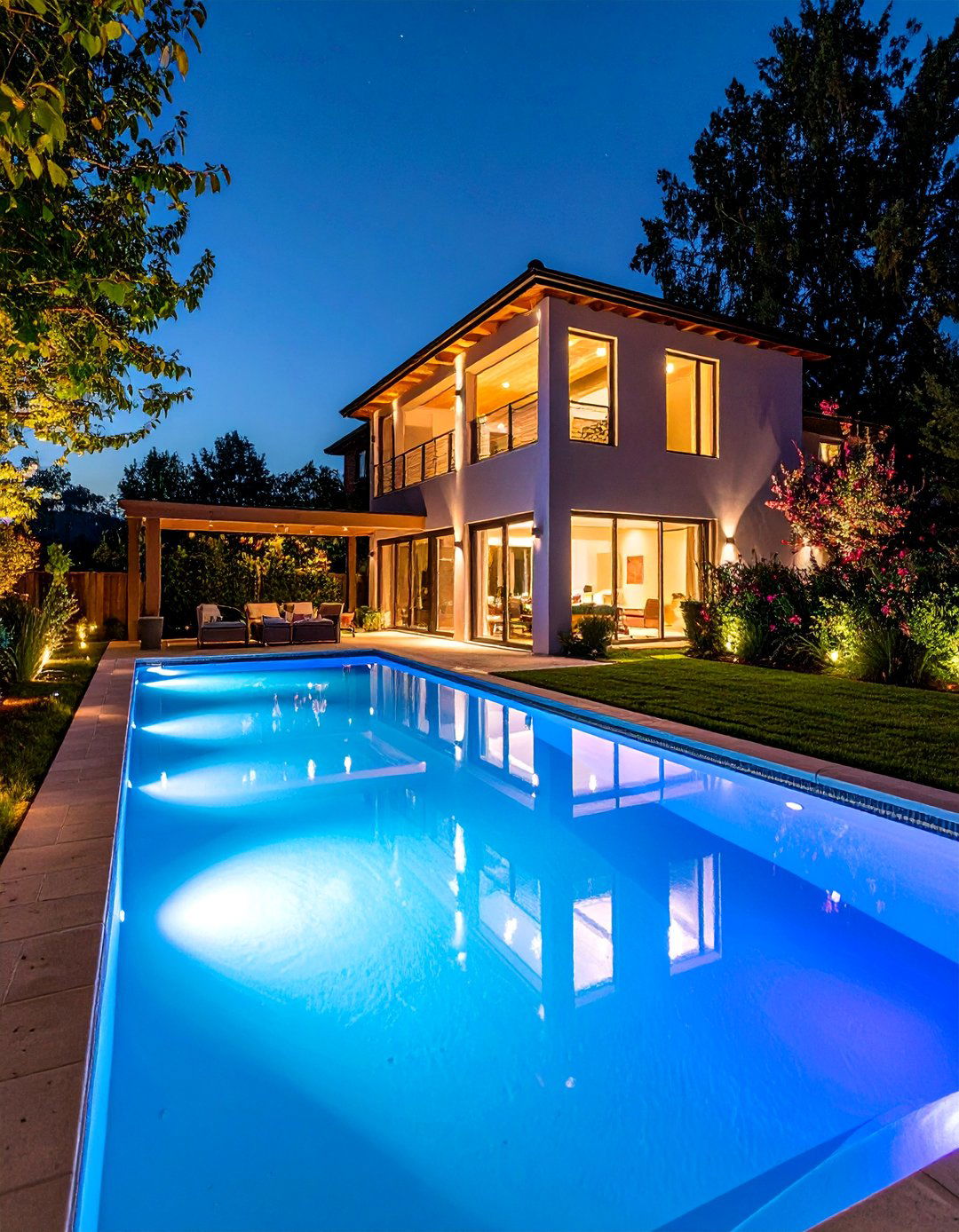 LED Lighting Pool with Colorful Drama - 25 Small Inground Pool Ideas