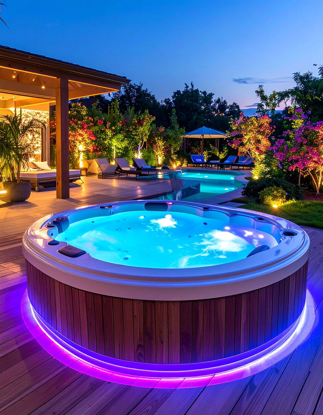 LED Lit Hot Tub Ambiance - 25 Hot Tub Decor Ideas