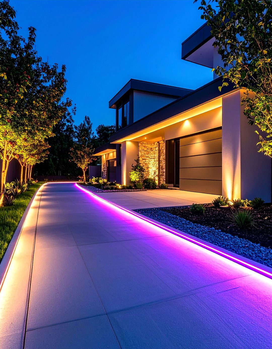 LED Strip Border Driveway Illumination - 25 Driveway Lighting Ideas
