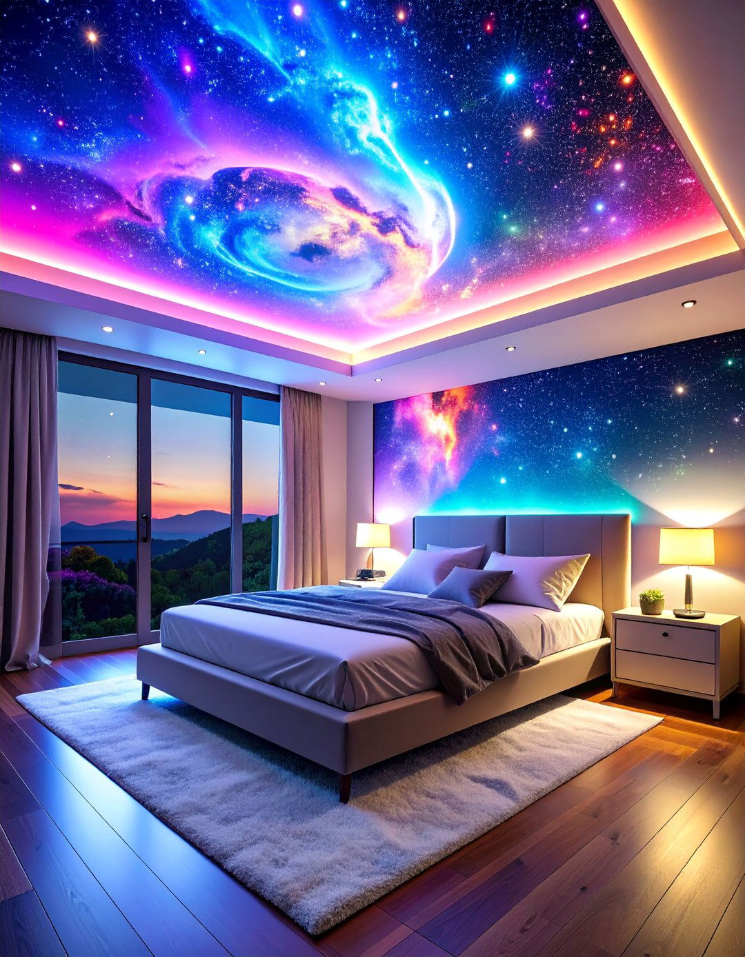 LED Strip Galaxy Ceiling Design - 25 galaxy space-themed bedroom ideas