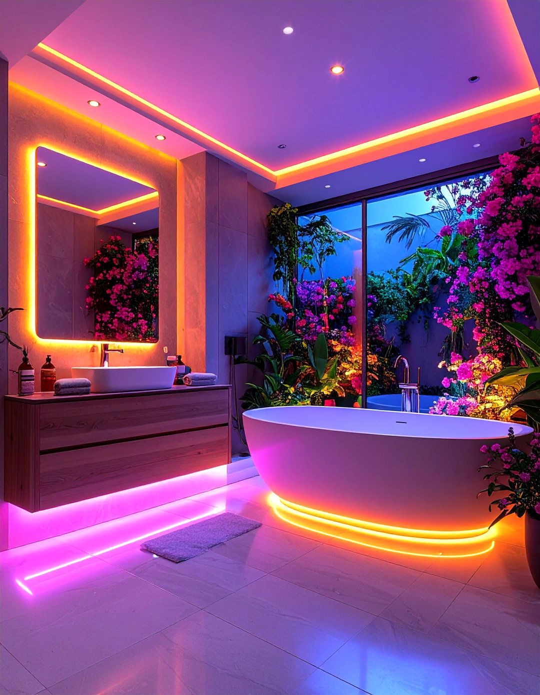 LED Strip Lighting Ambiance - 25 Minimalist Bathroom Ideas