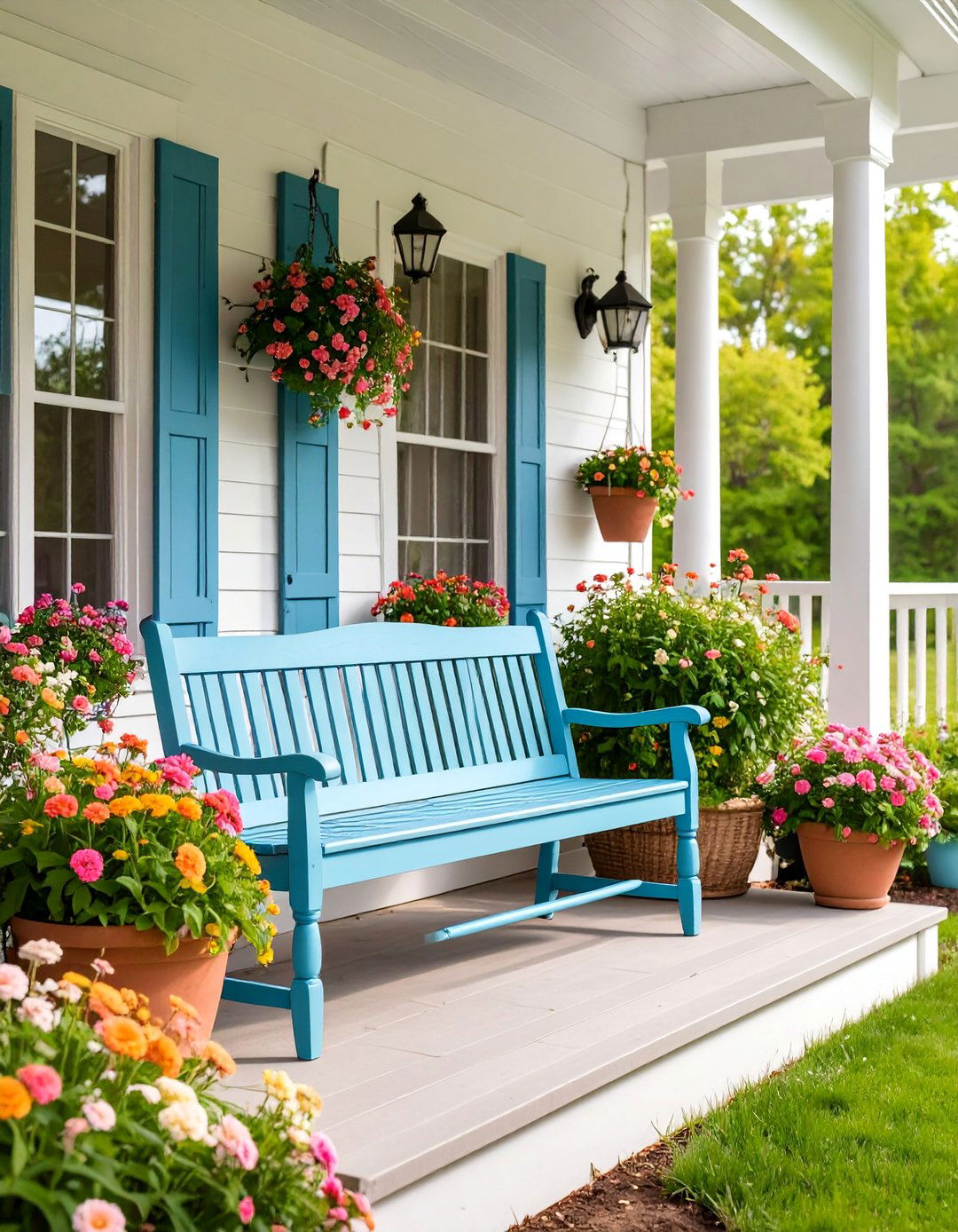 Ladder Back Country Bench - 25 Front Porch Bench Ideas