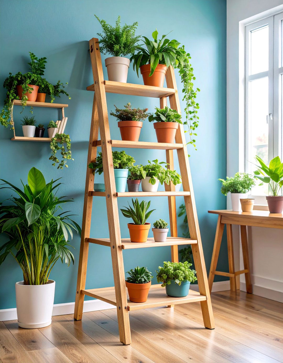 Ladder Plant Display Stand - 25 Indoor Plant Wall Ideas
