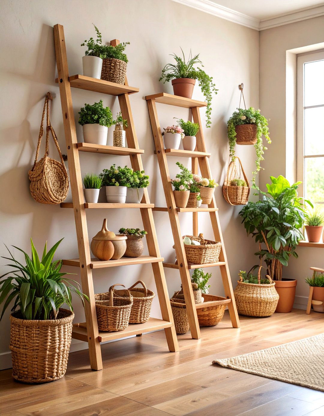Ladder Shelf Hallway Storage with Rustic Appeal - 25 Hallway Storage Ideas