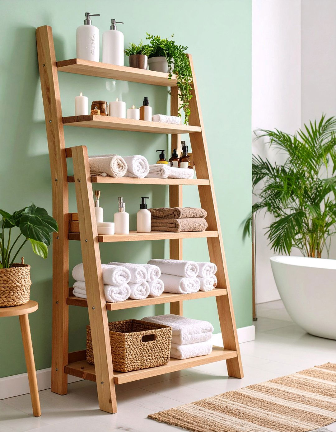 Ladder Shelf with Rustic Charm - 25 Bathroom Furniture Ideas
