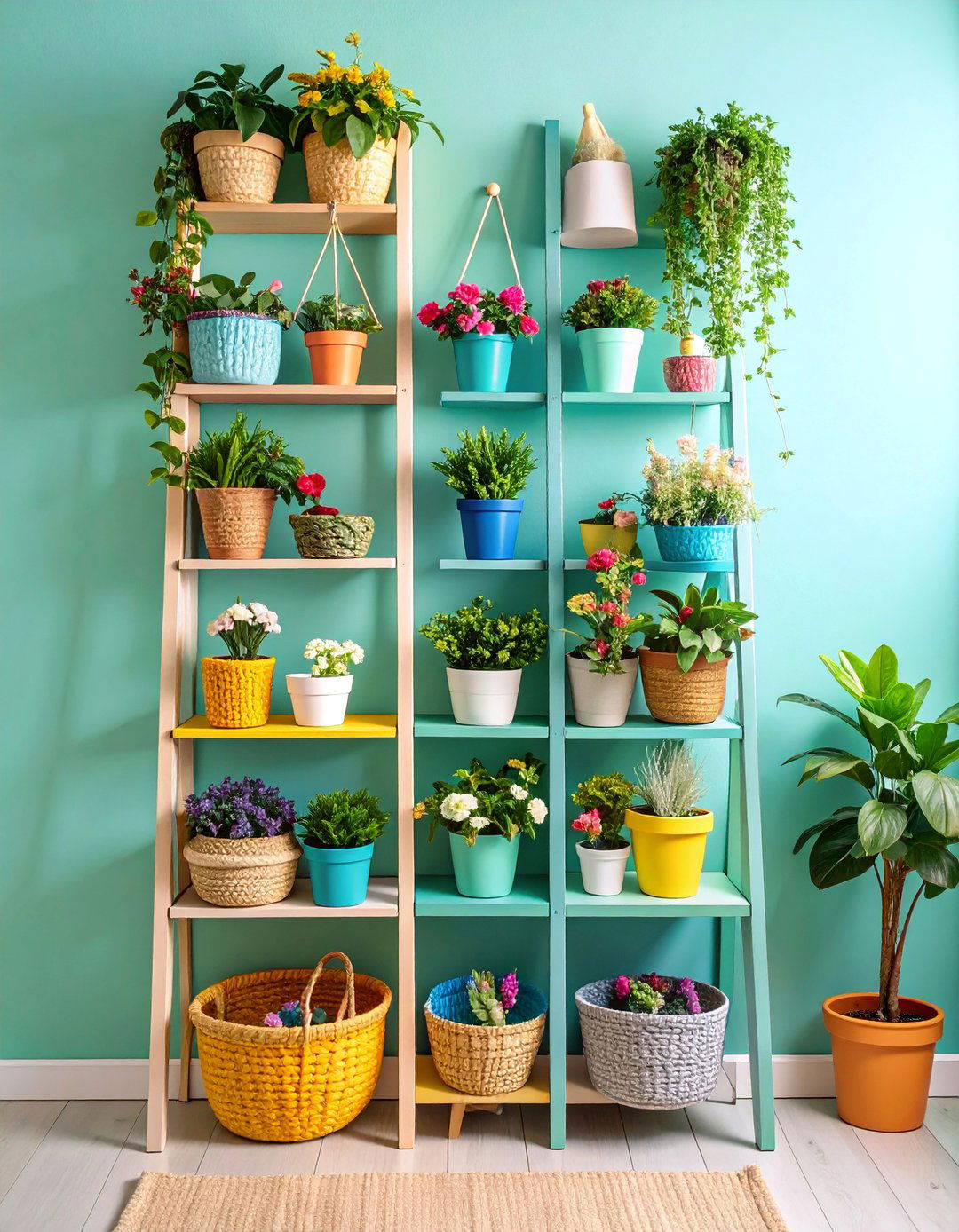 Ladder Style Entryway Storage with Hanging Baskets - 25 Entryway Storage Ideas