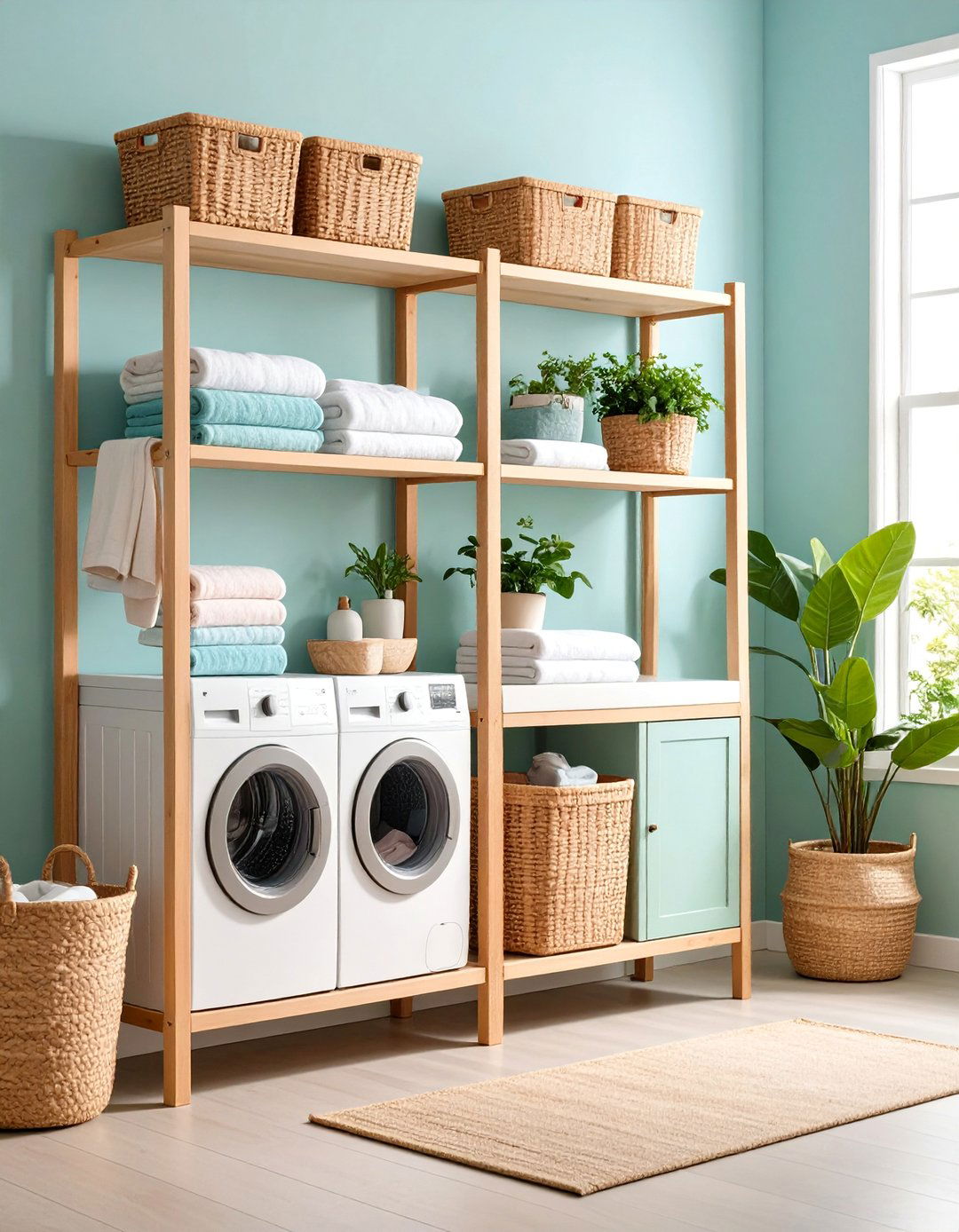 Ladder Style Leaning Shelves - 25 Laundry Room Shelf Ideas