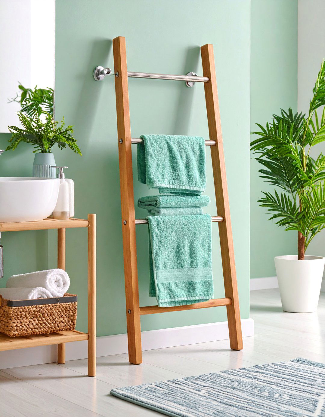 Ladder Style Towel Rack with Adjustable Rungs - 25 Bathroom Towel Rack Ideas