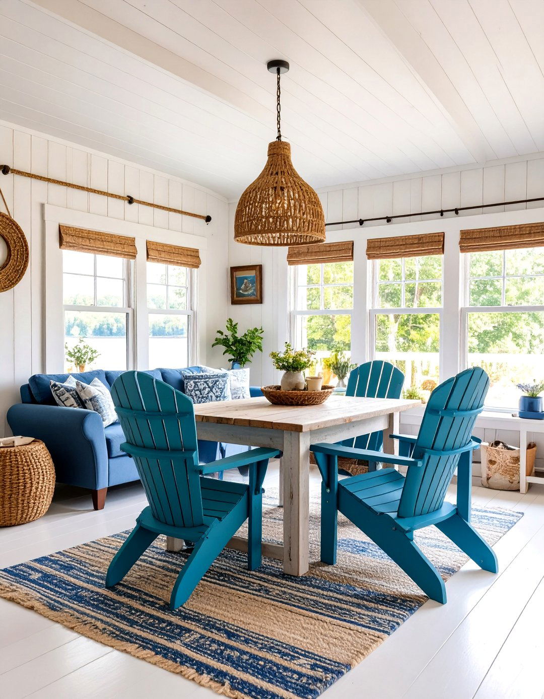Lake Cabin with Nautical Theme and Water Inspired Colors - 25 One Room Cabin Interior Design Ideas