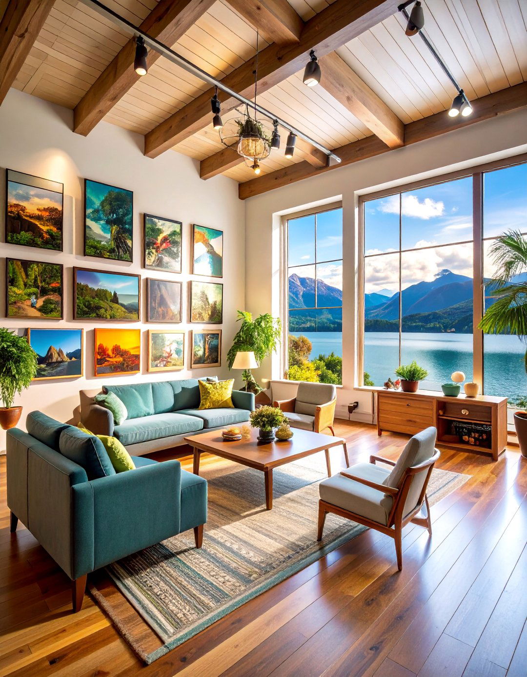 Lake House Art Gallery with Local Landscape Photography - 25 Lake House Decorating Ideas