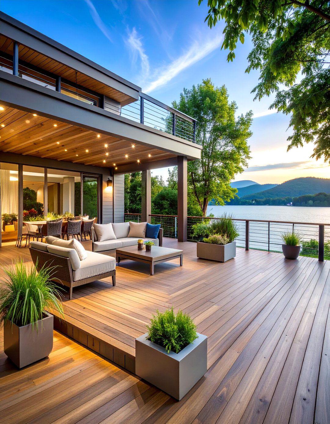 Lake House Deck with Multi level Outdoor Living - 25 Lake House Decorating Ideas