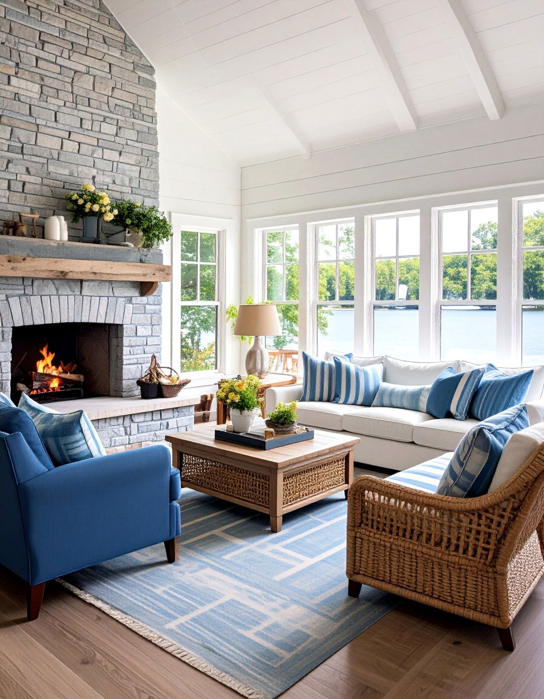 Lakeside Cabin Living Room with Nautical Touches - 25 Cabin Living Room Ideas