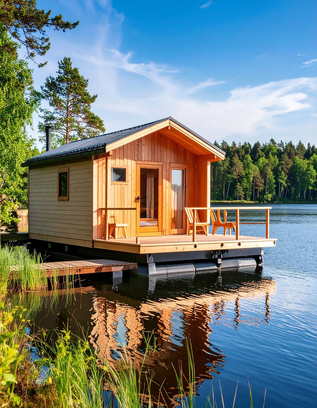Lakeside Floating Sauna with Marine Grade Construction - 25 Outdoor Sauna Ideas