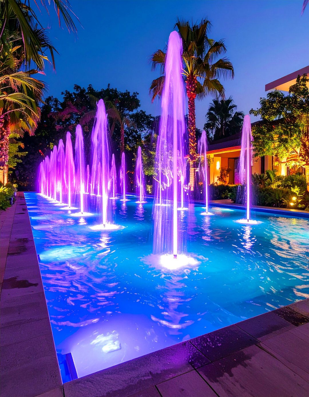 Laminar Jet Pool Fountain with RGB Lighting - 25 Pool Fountain Ideas