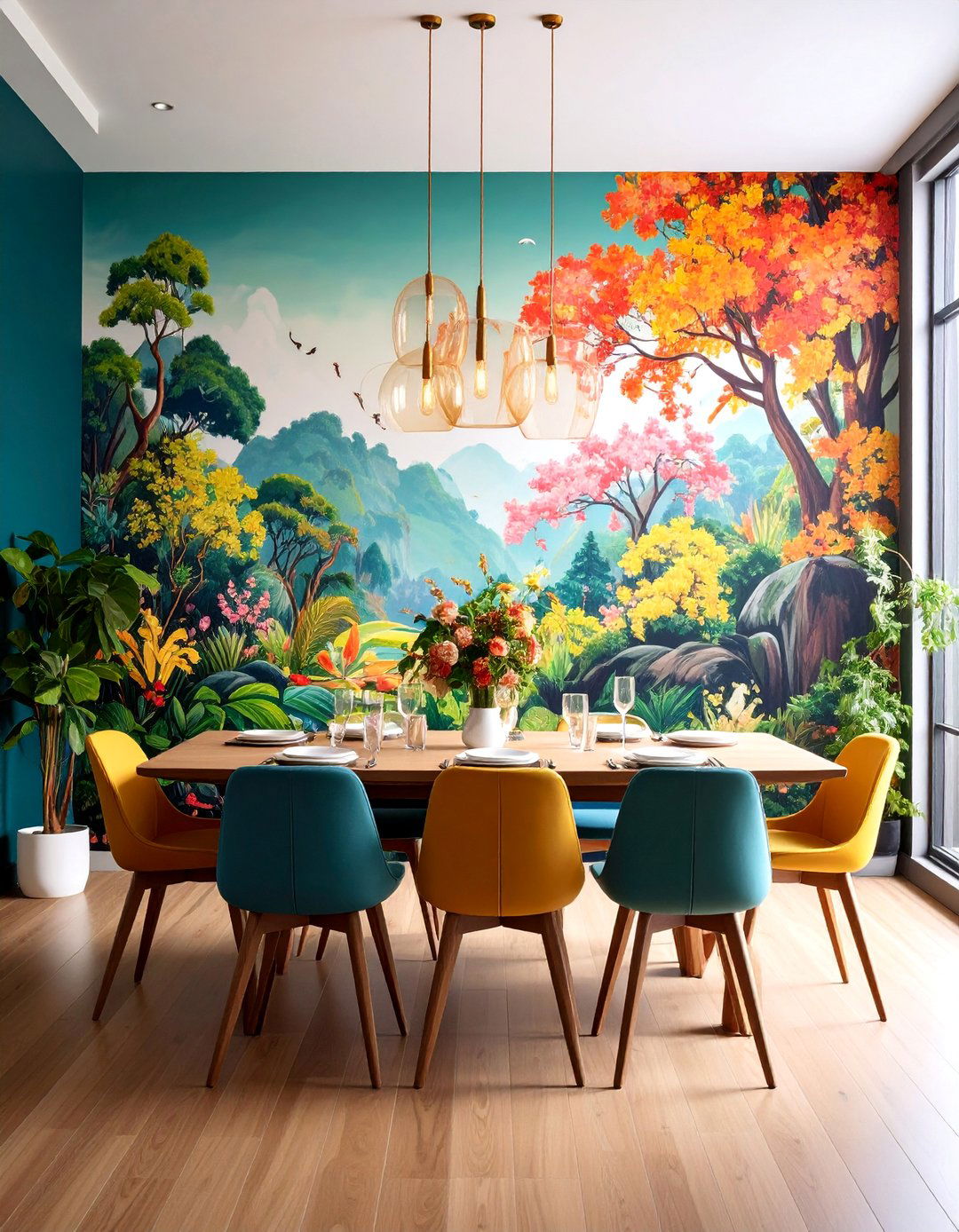 Landscape Mural Dining Room with Scenic Walls - 25 Modern Dining Room Ideas