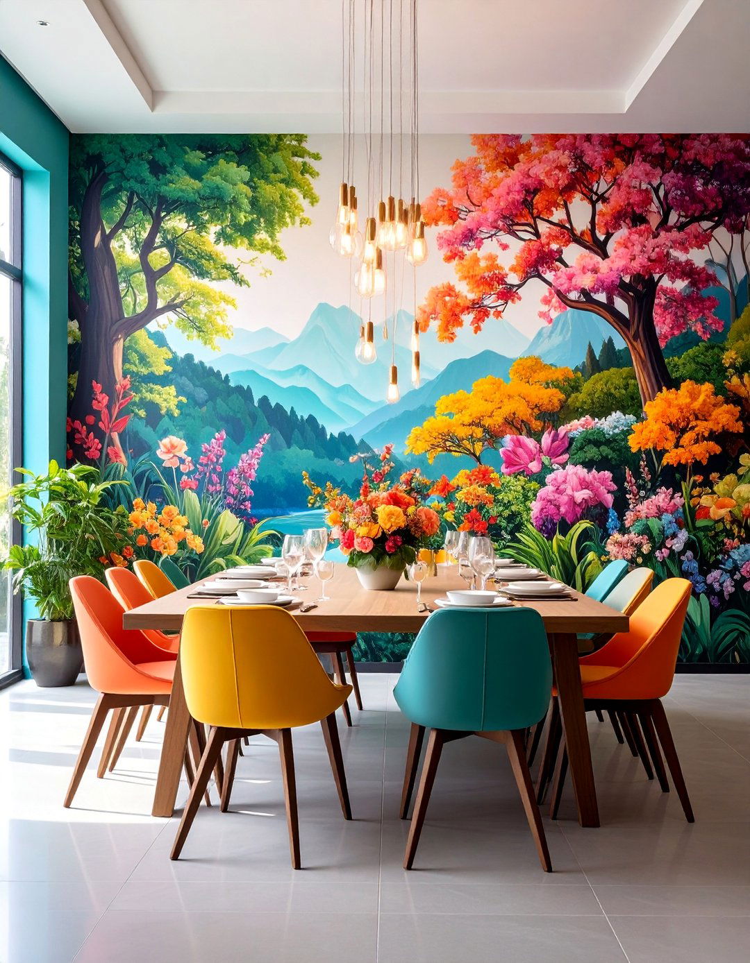 Landscape Mural Feature - 25 Dining Room Ideas