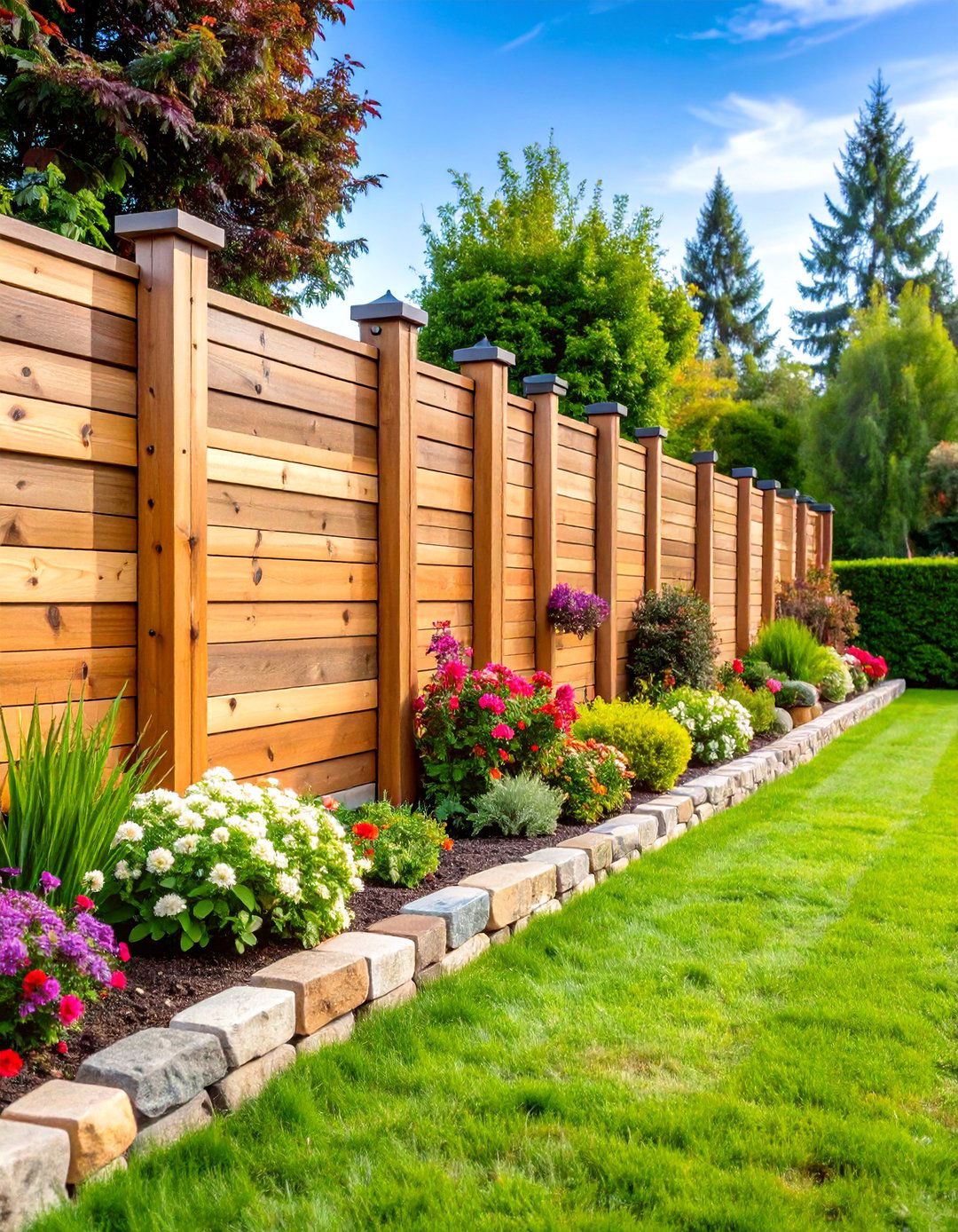 Landscape Timber Retaining Wall with Horizontal Stacking - 25 Inexpensive Retaining Wall Ideas