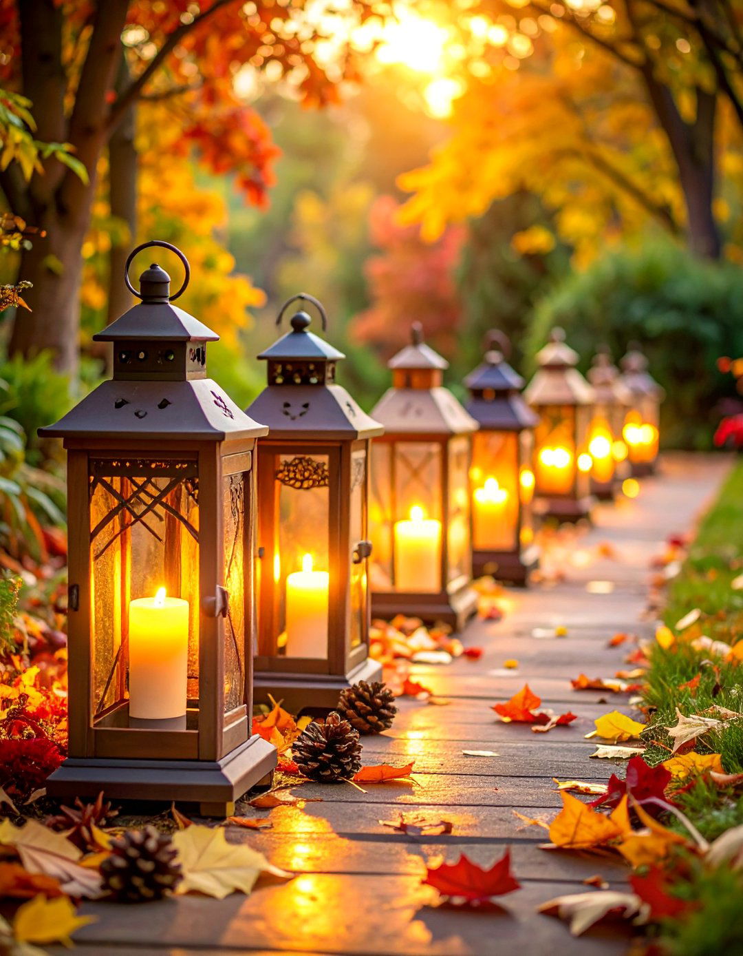 Lantern Lit Garden Pathway - 25 fall outdoor decorating ideas