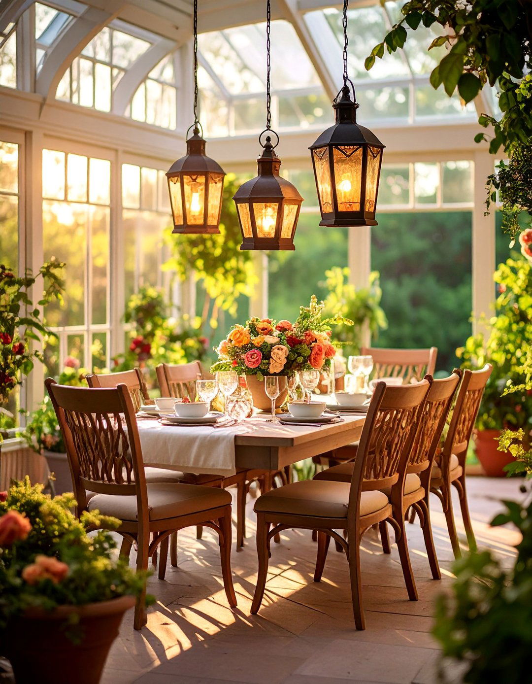 Lantern Lit Sunroom Dining Room with Warm Ambiance - 25 Sunroom Dining Room Ideas