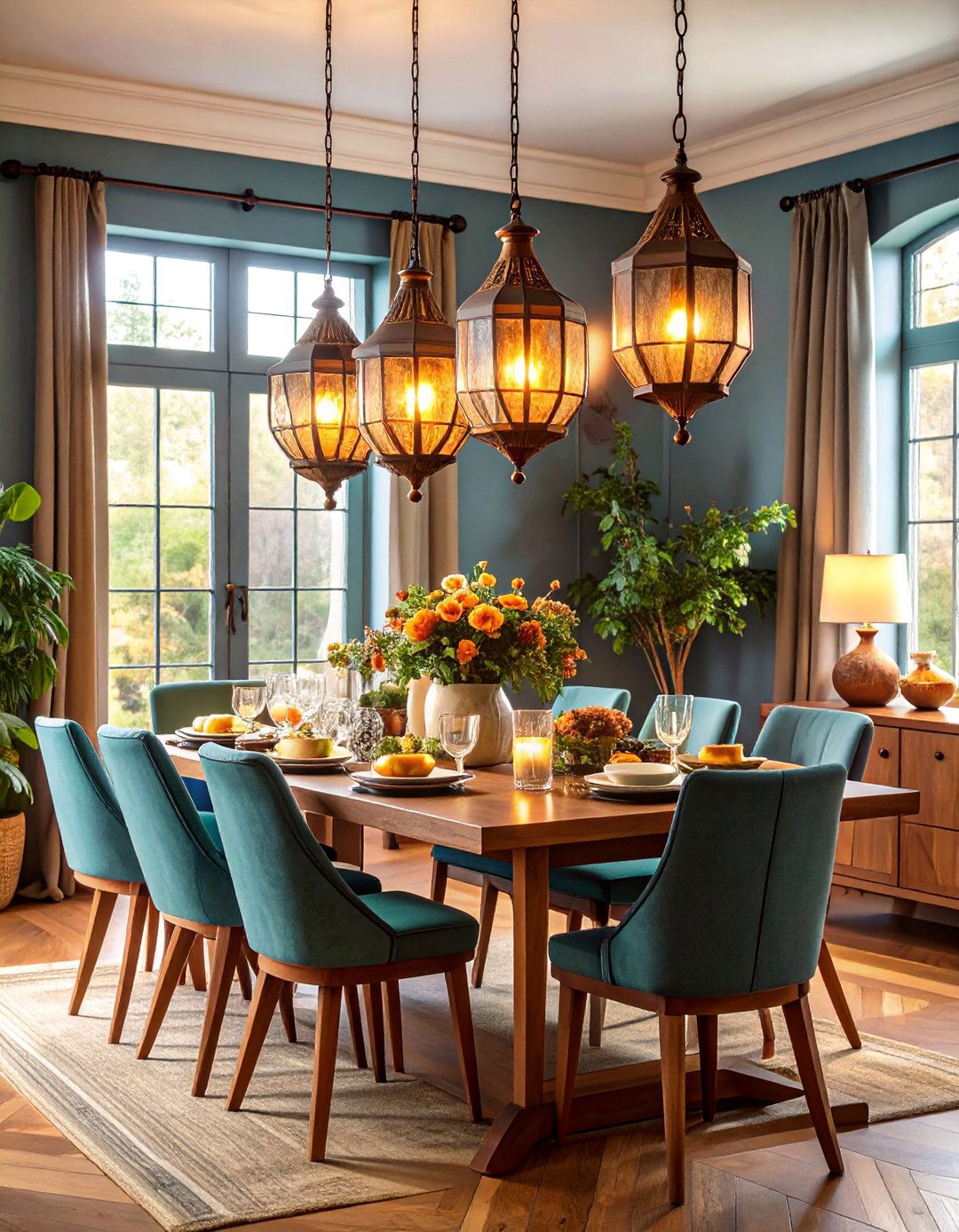 Lantern Style Dining Room Lighting with Traditional Elegance - 25 Dining Room Lighting Ideas