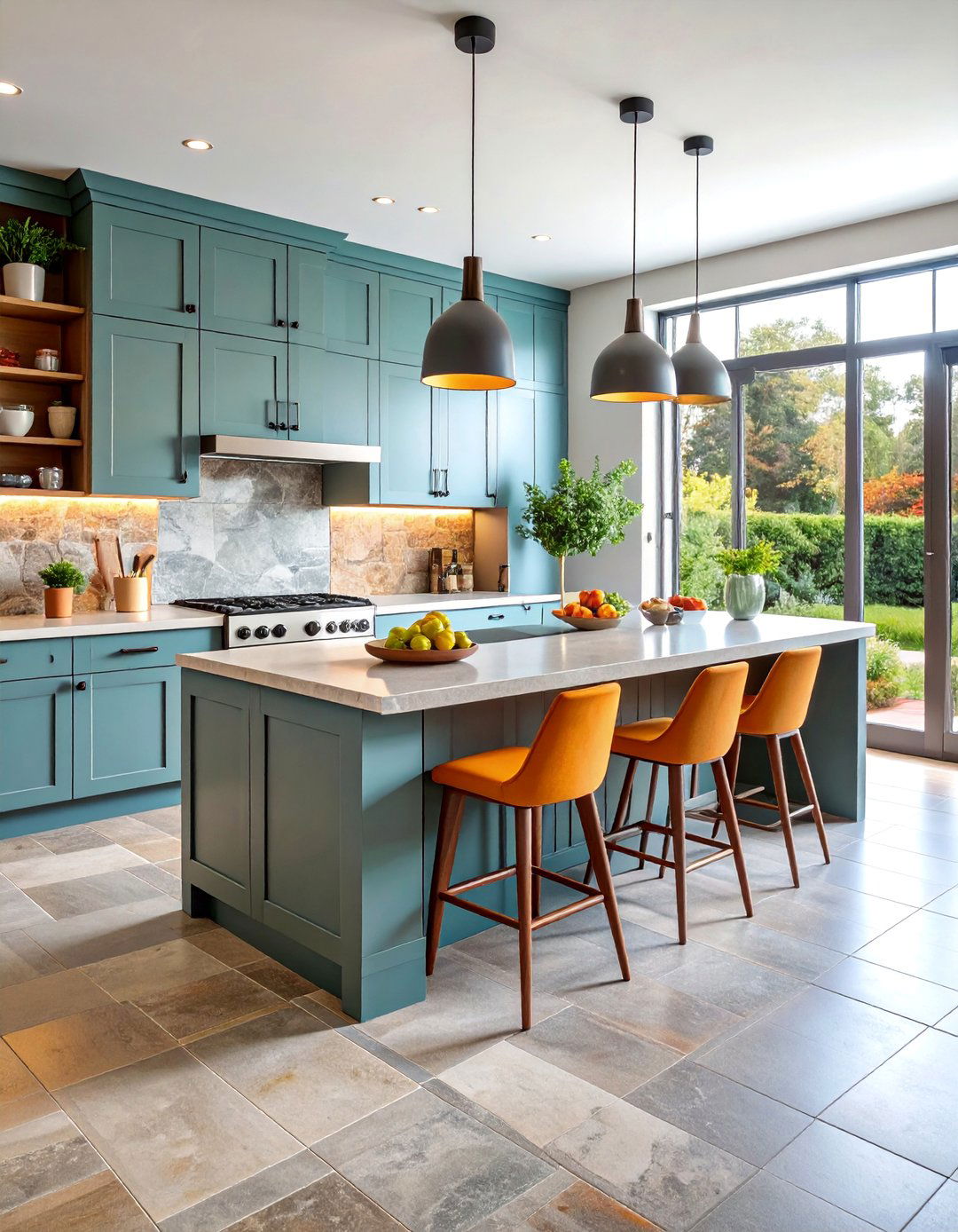 Large Format Flagstone Kitchen Floor with Natural Texture - 25 Kitchen Floor Ideas