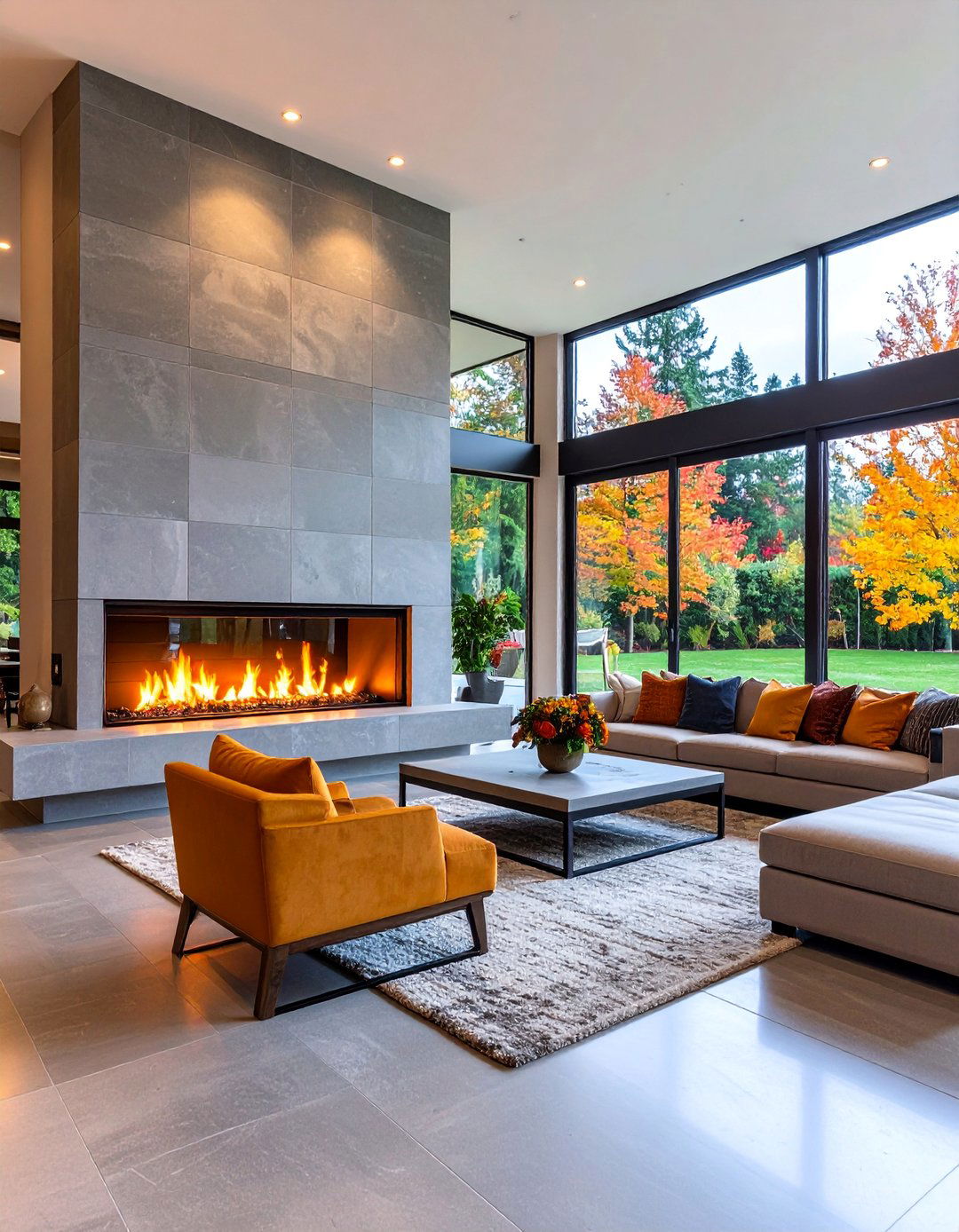 Large Format Gray Tile Modern Farmhouse Fireplace - 25 Farmhouse Fireplace Tile Ideas