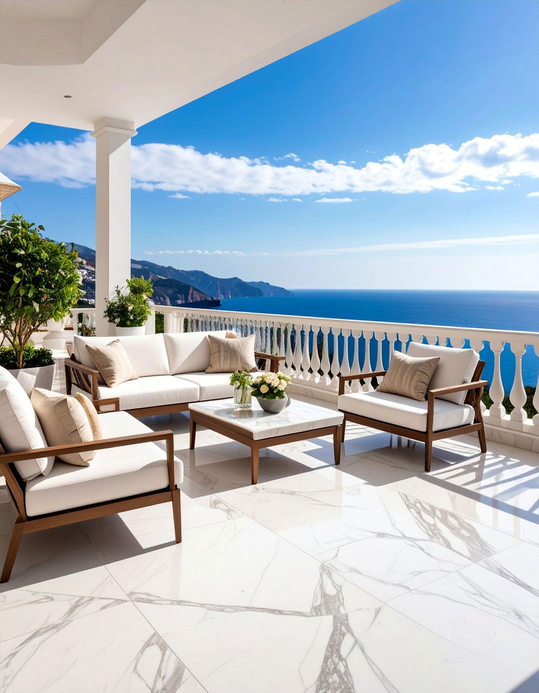 Large Format Marble Effect Luxury Balcony - 25 Balcony Tiles Ideas