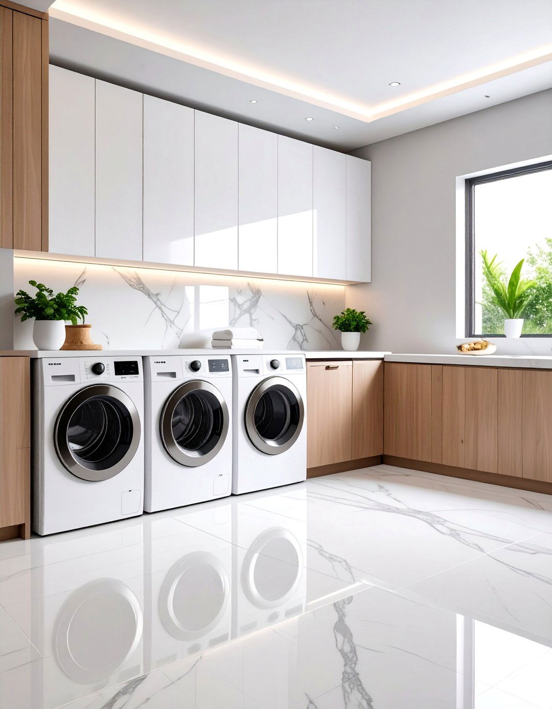Large Format Marble Slab Backsplash - 25 Laundry Room Backsplash Ideas