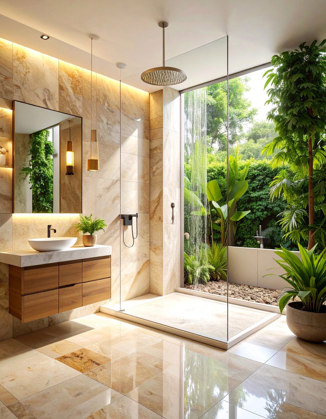 Large Format Natural Stone Slabs - 25 Walk-in Shower Tile Ideas