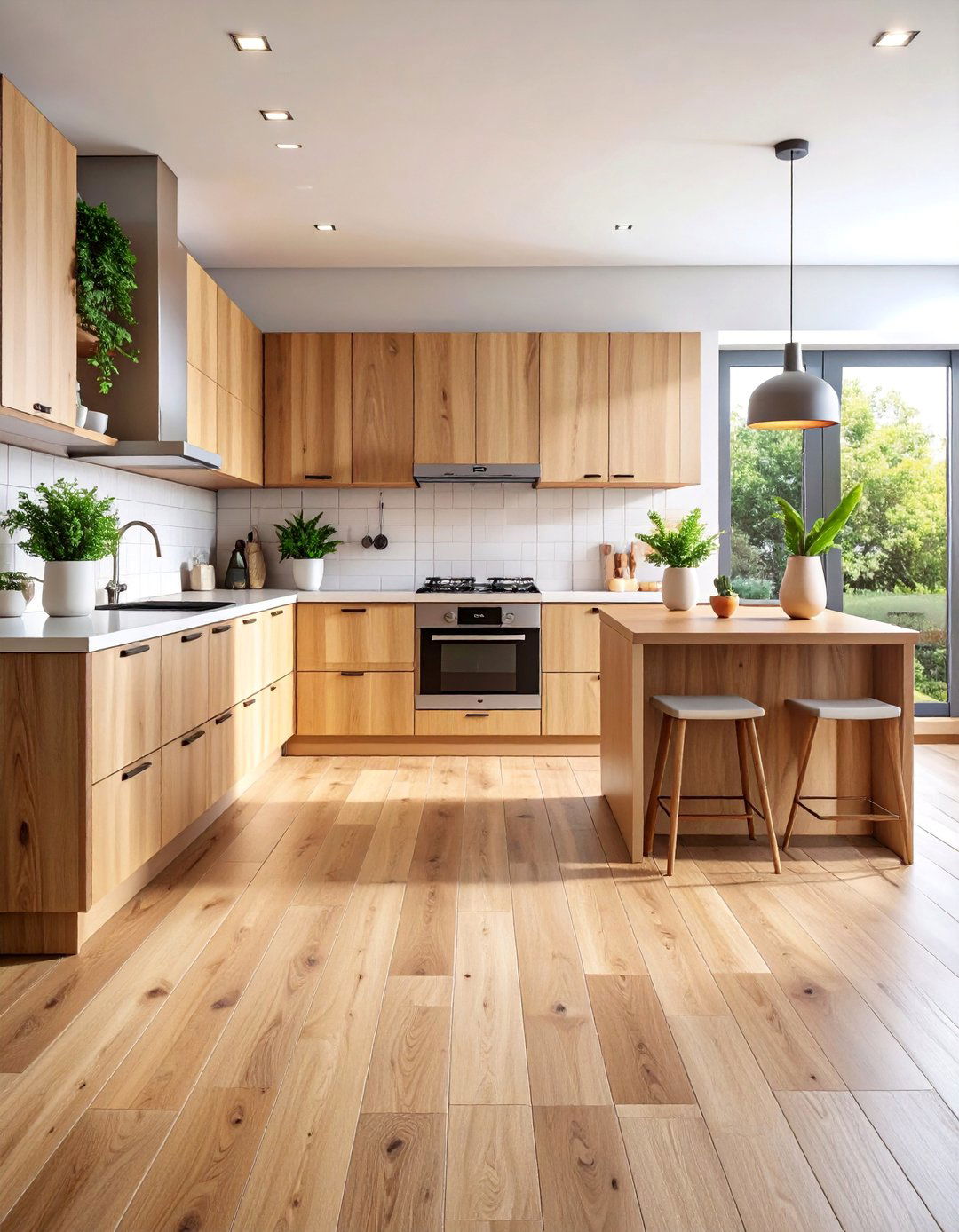 Large Format Porcelain Tiles with Wood Look Finish - 25 Modern Kitchen Backsplash Ideas