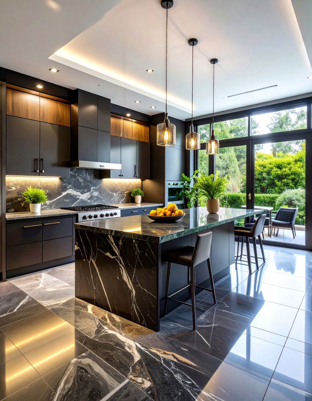 Large Format Slab Kitchen Backsplash with Minimal Grout Lines - 25 Black and White Kitchen Backsplash Ideas