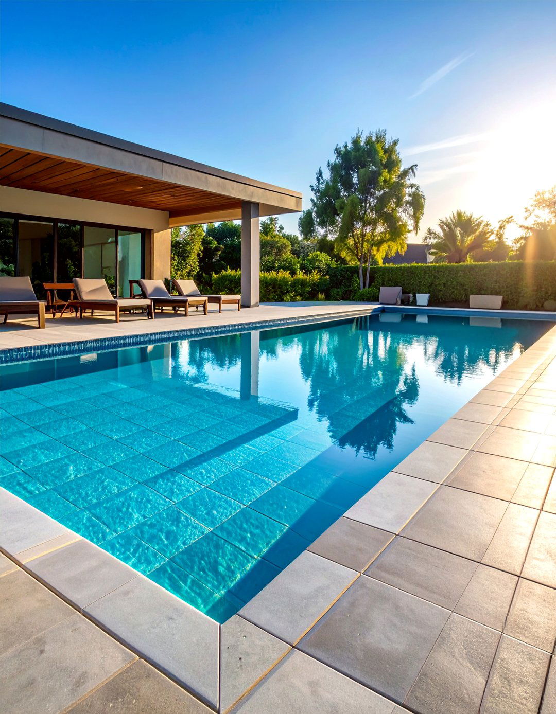 Large Format Tile Pattern Concrete Deck - 25 Concrete Pool Deck Ideas