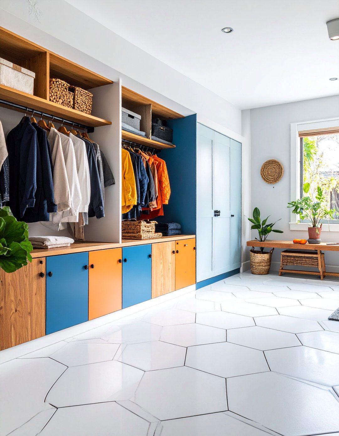 Large Hexagon Porcelain Mudroom Floor with Contrast Grout - 25 Mudroom Floor Ideas