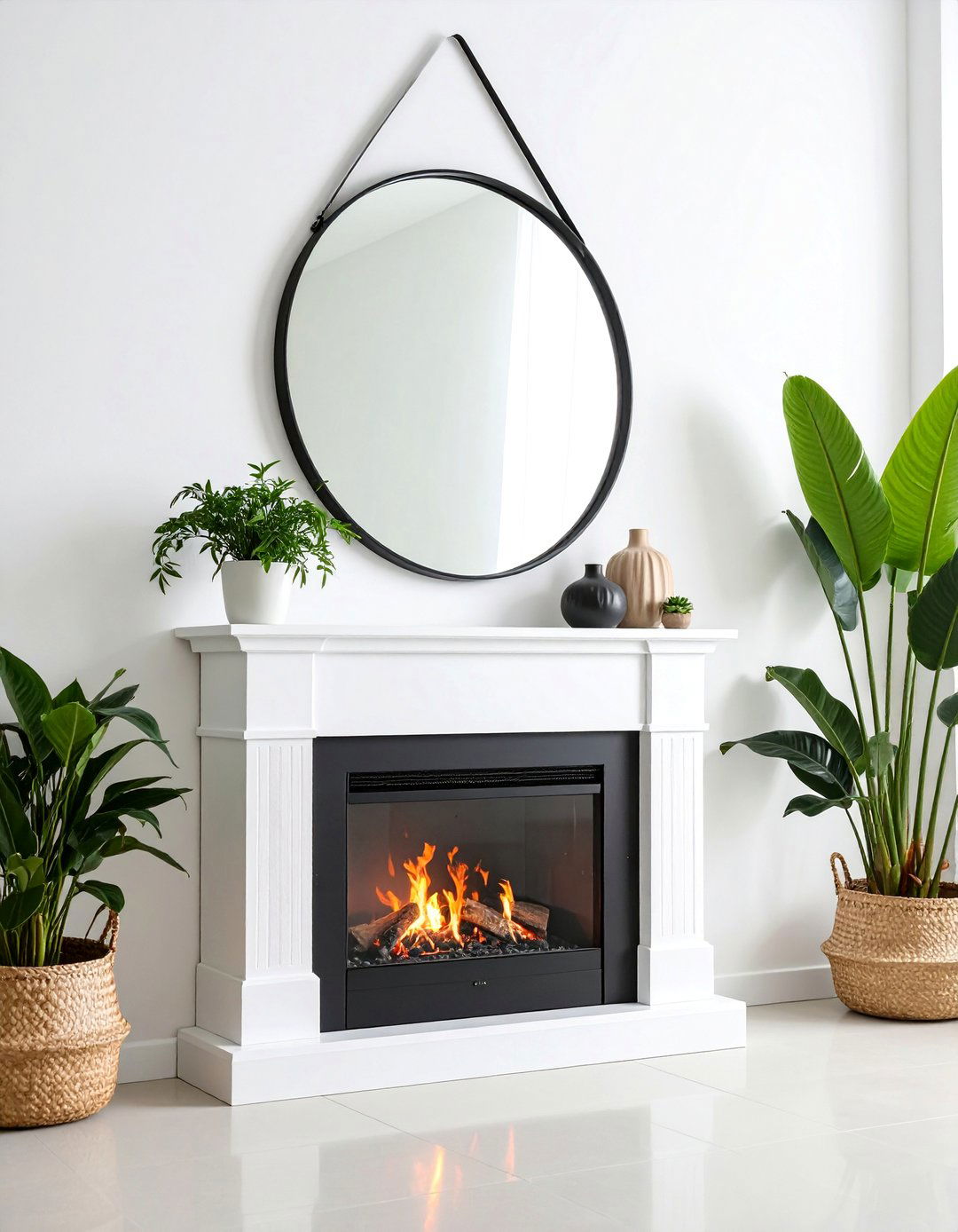 Large Round Mirror with Black Metal Frame - 25 Mirror Over Fireplace Ideas