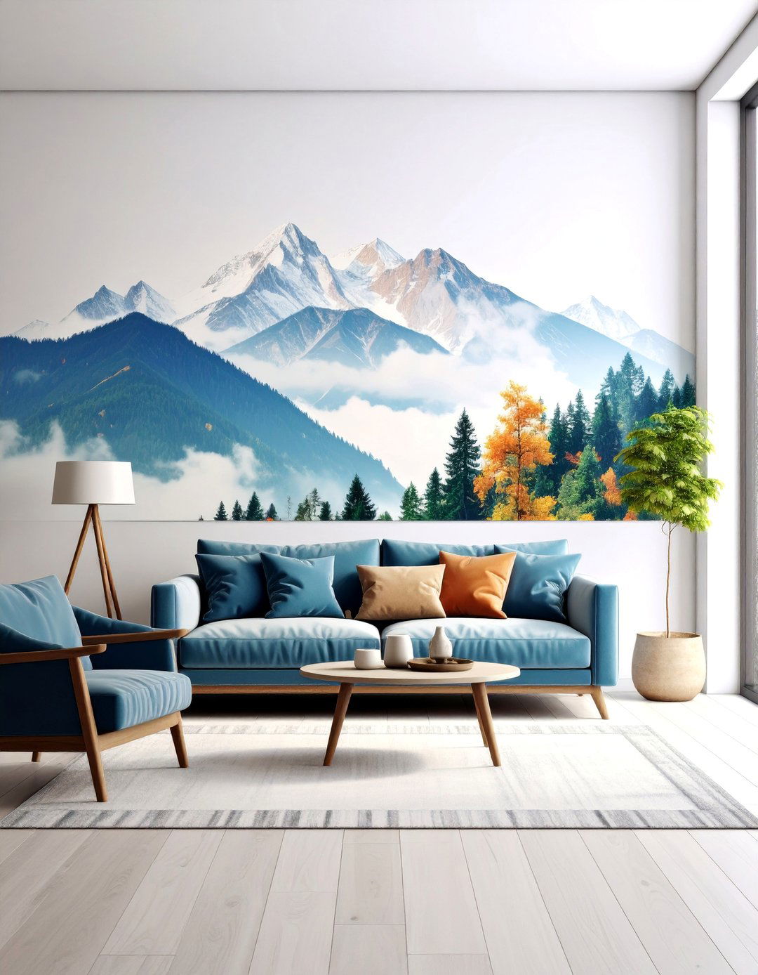 Large Scale Scenic Mountain Landscape Mural - 25 Living Room Wallpaper Ideas