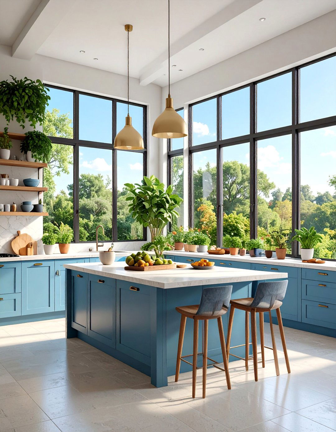 Large Window Wall Kitchen with Garden Views - 25 Natural Kitchen Design Ideas