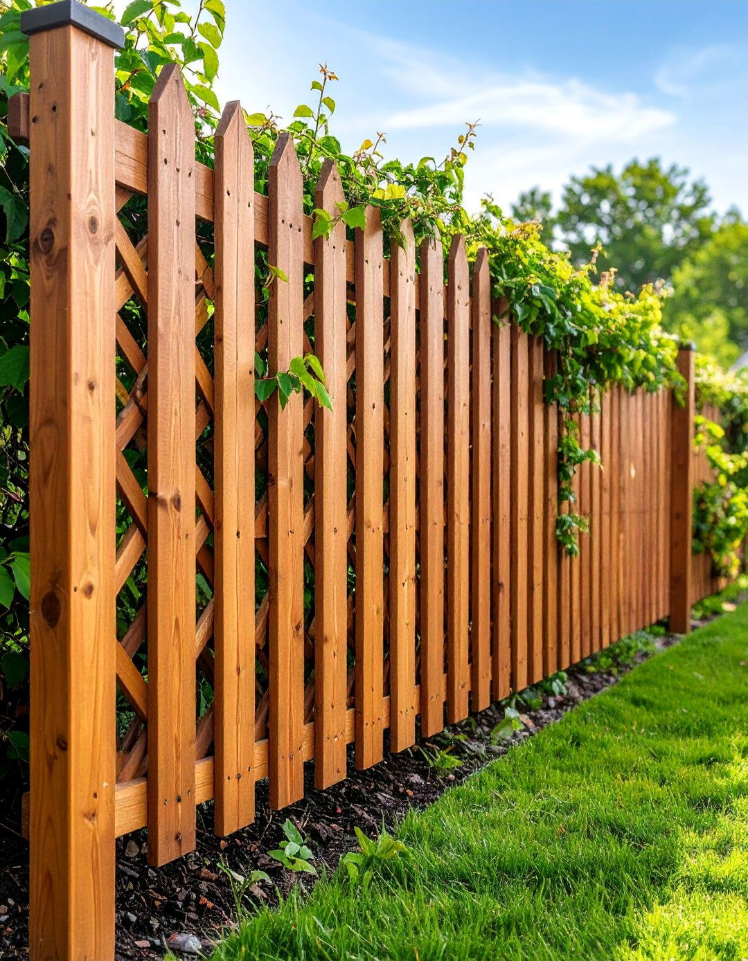 Lattice Panel Fence with Climbing Support - 25 Front Yard Fence Ideas